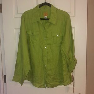 Ruby Rd Lime 100% Linen Top 2X